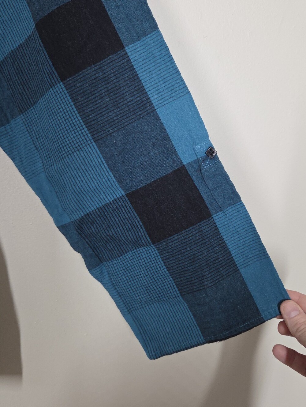 Habitat Cotton Blend Blue Plaid Button Up Large Boho Minimalist Lagenlook - Picture 4 of 10